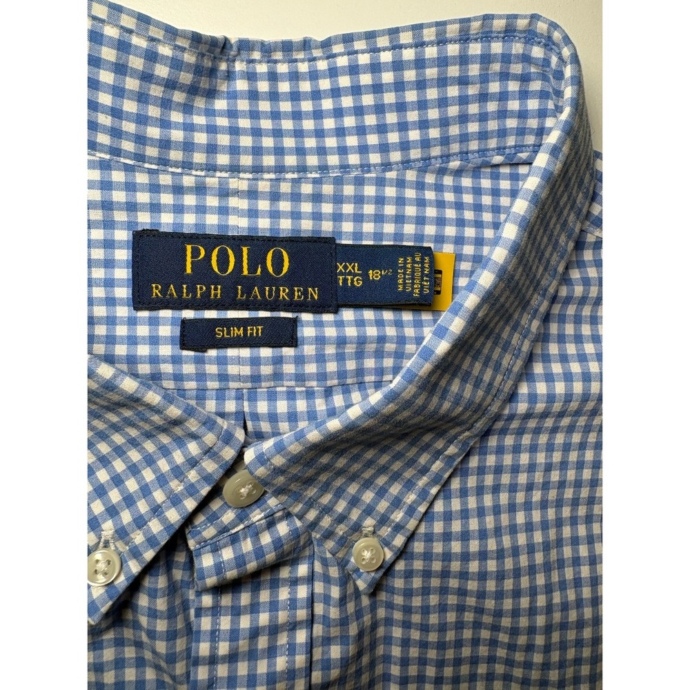 Ralph Lauren Polo Slim FitS tretch Button Down Shirt | Blue/White Checkered| 2XL